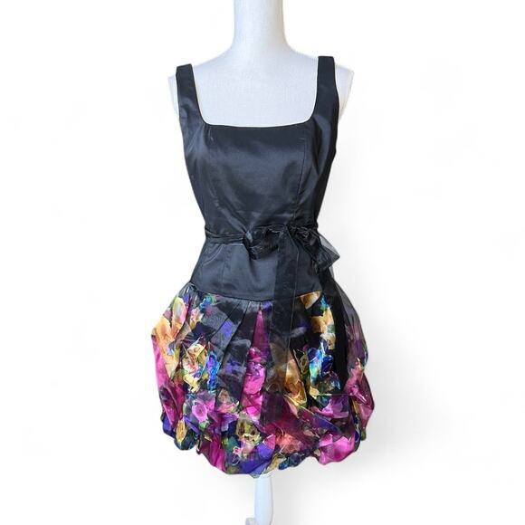 Alex & Eve vintage black floral bubble hem mini dress prom wedding guest Y2K - Picture 2 of 9